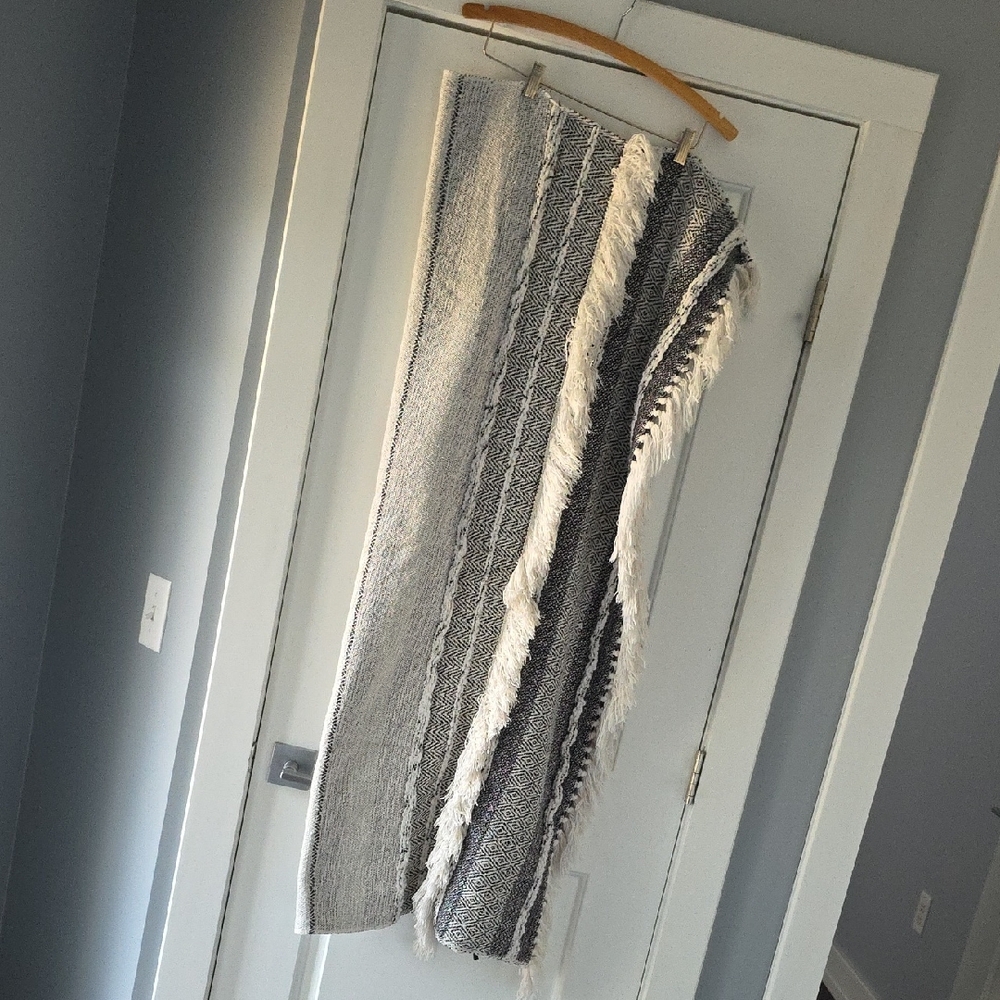 Max Studio Black and White Fringe Boho Throw Blanket!